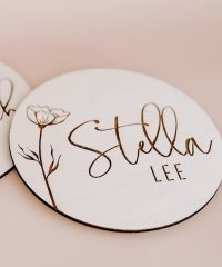 Floral Wooden Baby Name Announcement Sign