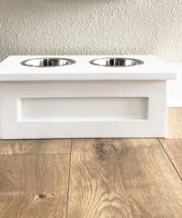Two Bowl Small Size Elevated Pet Feeder in White 4 inch high