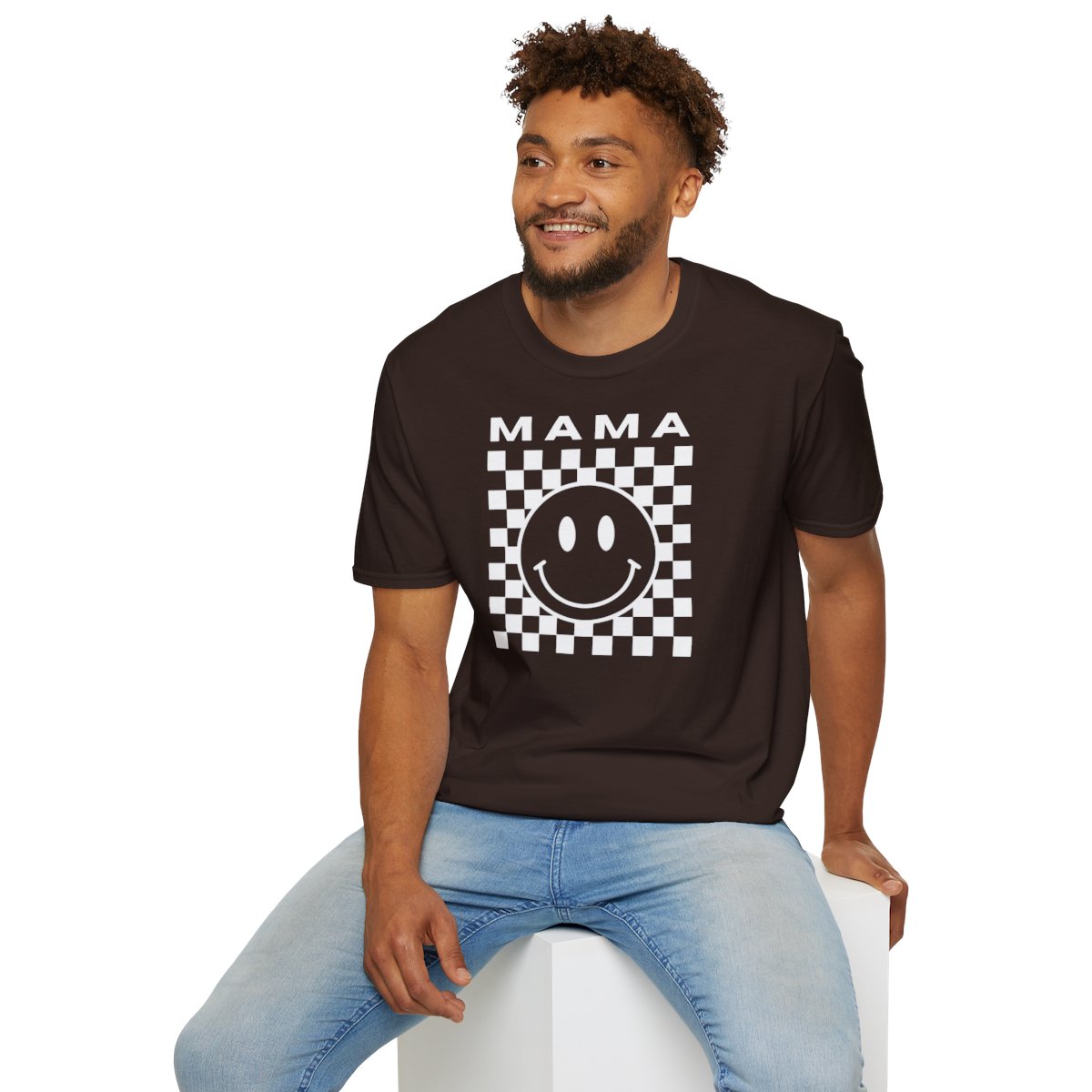 Adult MAMA Smiley Face White Design Unisex Softstyle T-Shirt - Image 48