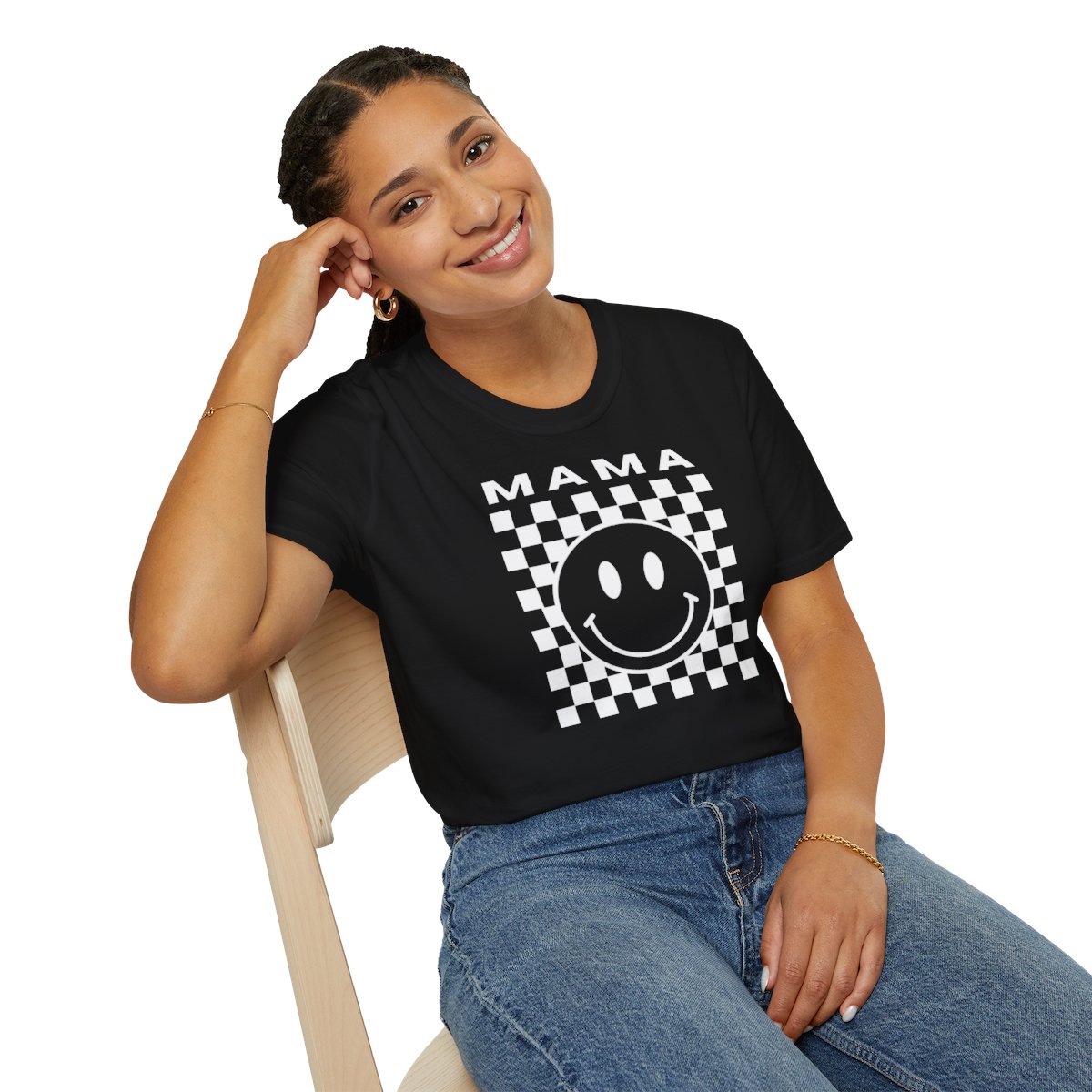 Adult MAMA Smiley Face White Design Unisex Softstyle T-Shirt - Image 22